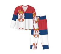 XZDZWK Flag of Serbia Ensemble de pyjama à manches longues pour femme, tendance, doux et respirant pour l'hiver et l'automne, Noir , XXL