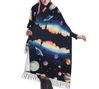 XZDZWK Magnifique écharpe à franges douce Saturne Jupiter Earth imprimé châle pour l'automne et l'hiver en plein air chaleur et style