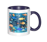 XZDZWK Mug classique bleu marine avec inscription « Underwater World of Fish » - Élégant et durable - Résistant à la décoloration - Convient pour la maison, le bureau et le restaurant