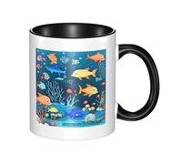 XZDZWK Mug classique bleu Underwater World of Fish élégant, durable et résistant à la décoloration, convient pour la maison, le bureau et le restaurant