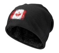 XZDZWK Noir Waffle Knit Pullover Hat - Partie Retro Canada Flag Print Soft Outdoor Sports Sports Unisex Warm Slouchy Cap, Noir , Taille unique