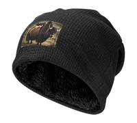 XZDZWK Pull en tricot gaufré noir - Part Mighty Highland Yak imprimé doux sports de plein air, casquette souple unisexe chaude et souple, Noir , Taille unique