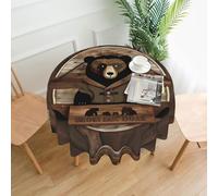 XZDZWK Rustique Lodge Bear Nappe de table ronde 152,4 cm - Nappe douce anti-plis pour fête en plein air décoration de la maison