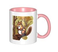 XZDZWK Tasse classique avec motif écureuil mangeur de noix - Élégant et durable - Rose - Résistant à la décoloration - Convient pour la maison, le bureau et le restaurant
