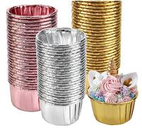 Xzeemo 150 Pcs Moules à Cupcake et Muffins Moule, Moules de Cuisson en Papier d'Aluminium Caissettes Cupcakes, Caissette Muffins Papier, Mini Caissette Cupcakes Jetable (50 Or, 50 Argent, 50 Or Rose)