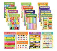 Xzeemo Lot de 16 Affiches éducatives Préscolaires pour Enfants 48 x 28 cm, Affiches d'apprentissage de Dessin Animé Anglais Imperméable, Affiches Mathématiques, Poster Educatif pour les Tout-Petits