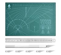 Xzeemo Tapis de Découpe, Tapis de Coupe Autocicatrisant, Tapis de Decoupe Couture, Plaque Découpe, avec 6 Couteaux de et Règle en Acier, Pour Couture, Artisanat et Patchwork (A3, 45x 30cm, Vert)