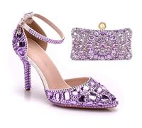 XZEIT Chaussures et Sacs Ensembles Assortis Chaussures de Mariage pour la mariée Brides Brides Toe Toe Pointu Pumps PU Pumps with Rhinestone Crystal Stiletto Mariage de Mariage 7,5 cm,Violet,37