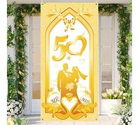 XZEIT Décoration de bannière de 50e anniversaire de mariage en or, bannière en tissu pour décoration murale de porte d'anniversaire de mariage en or,décoration de fond 50e anniversaire de mariage, 180