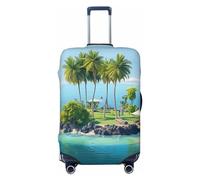 Xzeit Housse de protection pour valise de voyage, île océanique, élastique, lavable, extensible, anti-rayures, convient aux bagages de 45,7 à 81,3 cm, Noir , L