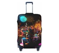 Xzeit Housse de protection pour valise de voyage, notes de musique colorées, élastique, lavable, extensible, anti-rayures, convient aux bagages de 45,7 à 81,3 cm, Noir , L