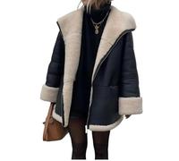 XZEIT Manteau de fourrure en cuir Pu for femme, manches longues, revers, fermeture éclair, pardessus chaud et épais, vêtements d'extérieur for dames, hiver automne (Color : Black, Size : L)