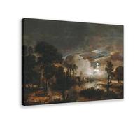 XZGTHYTYUY Poster sur toile Nocturne surplombant la nouvelle rivière Amstel et le château de Kostverloren 1647 - Décoration pour chambre à coucher, bureau, chambre - Cadeau - 60 x 90 cm
