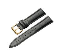 Xzhomfm 12-24mm Bracelet de montre en cuir véritable grain plein avec fermoir à broche ton doré, Noir, 16mm