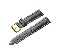 Xzhomfm 12-24mm Bracelet de montre en cuir véritable grain plein avec fermoir à broche ton doré, Noir, 20mm