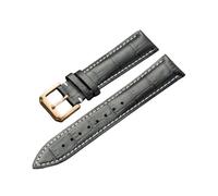 Xzhomfm 12-24mm Bracelet de montre en cuir véritable grain plein avec fermoir à broche ton rosé doré, Noir, 22mm