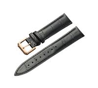 Xzhomfm 12-24mm Bracelet de montre en cuir véritable grain plein avec fermoir à broche ton rosé doré, Noir, 13mm