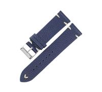 Xzhomfm Bracelet de montre en cuir de vache imperméable sans couture à motif litchi 16-22mm avec broche à détachement rapide, Bleu foncé, 22mm