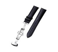 Xzhomfm Bracelet de montre en cuir de veau respirant style classique 10-22mm avec fermoir papillon à double bouton-poussoir argenté, Noir, 22mm