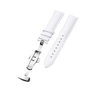 Xzhomfm Bracelet de montre en cuir de veau respirant style classique 10-22mm avec fermoir papillon à double bouton-poussoir argenté, Blanc, 12mm