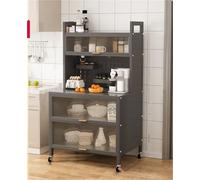 XZHWSZD Étagère de cuisine multifonction à 5 niveaux pour micro-ondes et buffet avec porte rabattable et accessoires, noir, 100 cm, parfait pour l'organisation de la maison