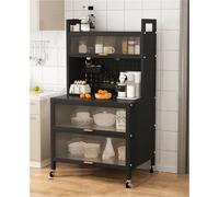 XZHWSZD Étagère de cuisine multifonction à 5 niveaux pour micro-ondes et buffet avec porte rabattable et accessoires, noir, 100 cm, parfait pour l'organisation de la maison