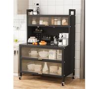 XZHWSZD Étagère de cuisine multifonction à 5 niveaux pour micro-ondes et buffet avec porte rabattable et accessoires, noir, 100 cm, parfait pour l'organisation de la maison