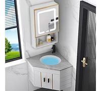 XZHWSZD Meuble de salle de bain d'angle avec évier et miroir - Miroir LED avec antibuée - Petite vanité de salle de bain pour la maison, la cuisine, la terrasse