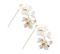 XZJMY Lot de 2 orchidées artificielles 3D imitation cymbidium - 10 têtes de fleurs artificielles en soie - Arbustes verts pour mariage, décoration de la maison, ameublement festif (2 pièces, blanc)
