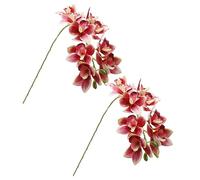 XZJMY Lot de 2 orchidées artificielles 3D imitation cymbidium - 10 têtes de fleurs artificielles en soie - Arbustes verts pour mariage, décoration de la maison, ameublement festif (rose foncé)