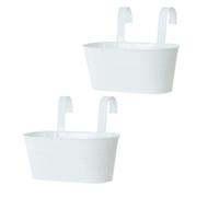XZJMY Lot de 2 pots de fleurs à suspendre en métal avec crochet pour décoration intérieure et extérieure pour balustrade, clôture, balcon, jardin (blanc, 27,9 x 13 x 11,9 cm)