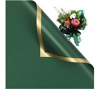XZJMY Lot de 20 feuilles de papier cadeau épais et imperméable pour bouquets de fleurs dorées, 58 x 58 cm, vert
