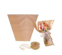 XZJMY Lot de 25 manchons de fleurs pour bouquets, papier d'emballage de fleurs, papier kraft avec ruban pour bouquets, loisirs créatifs, emballage (marron)