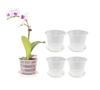 XZJMY Lot de 5 Pots à orchidées de 11,9 cm avec Trous et soucoupes - Pots à orchidée en Plastique Transparent Respirant à Fentes (Blanc)