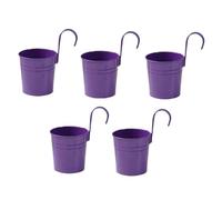 XZJMY Lot de 5 pots de fleurs à suspendre en métal avec crochet pour décoration intérieure et extérieure pour balustrade, clôture, balcon, jardin (violet foncé)