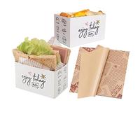 XZJMY Lot de 50 boîtes à emporter en papier, mini boîtes à hamburger, boîtes à sandwich avec 50 feuilles de papier à huile pour restaurant, pique-nique et fête (C)