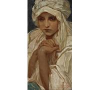 XZSFD NBGEA Affiche Alphonse Mucha Picture murale vintage《Portrait d’une fille》par Alphonse Mucha Estampes Peinture sur toile de figure pour la décoration intérieure 50x100cm Non encadrée