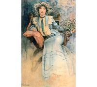 XZSFD NBGEA Affiche d’Alphonse Mucha Couleur Vintage Wall Art Picture 《Portrait de Mme》 par Alphonse Mucha Prints Figure Canvas Peinture sur toile pour la décoration intérieure 50x80cm Non encadrée