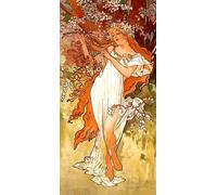 XZSFD NBGEA Affiche d’Alphonse Mucha Image murale vintage《Quatre saisons printemps》par Alphonse Mucha Impressions Peinture sur toile de figure pour la déco intérieure 50x100cm Non encadrée