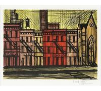 XZSFD NBGEA Bernard Buffet Affiche Impressions En Couleur Abstrait Art Mural Paysage Image《Rues De New York》Bernard Buffet Peinture Sur Toile Pour Décoration Intérieure 70x50cm Sans Cadre