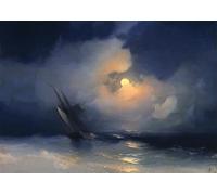 XZSFD NBGEA Ivan Aivazovsky Affiche Impressions Couleur Images D’art Mural Moderne《Tempête En Mer Une Nuit Au Clair De Lune》Paysage Peinture Sur Toile Pour Décor De Salon 50x70cm Non Cadre