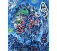 XZSFD NBGEA Marc Chagall Affiche « Bouquet sur Le Toit du Village 1961 » Art Mural Marc Chagall Toile Peinture Bleu estampes Rose Photo pour la décoration d’intérieur 40×60cm sans Cadre