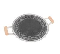 XZXCVN Poêle à Grill Coréenne Antiadhésive Ronde, Compatible Toutes Sources de Chaleur, Manche Bois Double - Chauffage Rapide, Distribution Uniforme, Idéale pour Barbecue Intérieur (38 cm)