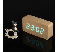 XZXCVN Réveil Bois MDF Naturel, Horloge Digitale LED RGB 115 Couleurs, Affichage Heure Température Date - Contrôle Vocal, Double Port USB, Alarme avec Fonction Snooze