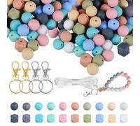 Xzyden Perles en silicone : 155 perles hexagonales en caoutchouc de 12 mm, perles focales de 14 mm pour la fabrication de bijoux, porte-clés avec cordon