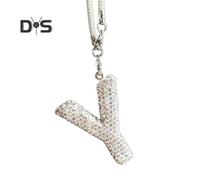 (Y) Bling Car Letter Charm Faux Crystal Letter Pendant Car Rear View Mirror Hanging Rhinestone Alphabet Ornament For Car Tree Accessory