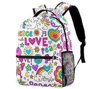 Y-DSIWX Sac à dos de voyage léger, motif Peace Love Word Cartoon Casual Adolescent Ordinateur Portable Cartable Taille M, Multicolore 03., 29.4x20x40cm/11.5x8x16 in