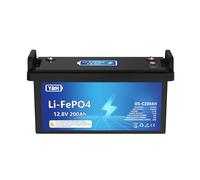 Y&H Batterie au lithium LiFePO4 12V 200Ah Puissance maximale 2560Wh Port USB Affichage de la tension en temps réel BMS intégré Parfait pour moteur de trolling,bateau, RV,camping