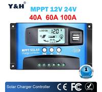Y & H MPPT contrôleur de Charge solaire 40A 60A 100A avec Charge/double USB/LCD 12V 24V régulateur de chargeur de panneau solaire automatique