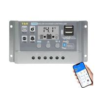 Y&H Régulateur de charge solaire, 30 A, PWM, 12 V, 24 V, panneau solaire, LCD, communication par application, double USB, démarrage de batterie 0 V, tension de charge réglable